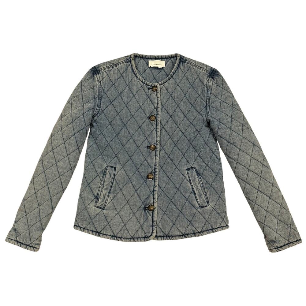 Anthropologie Quilted Chambray Crest Button Jacket XXS